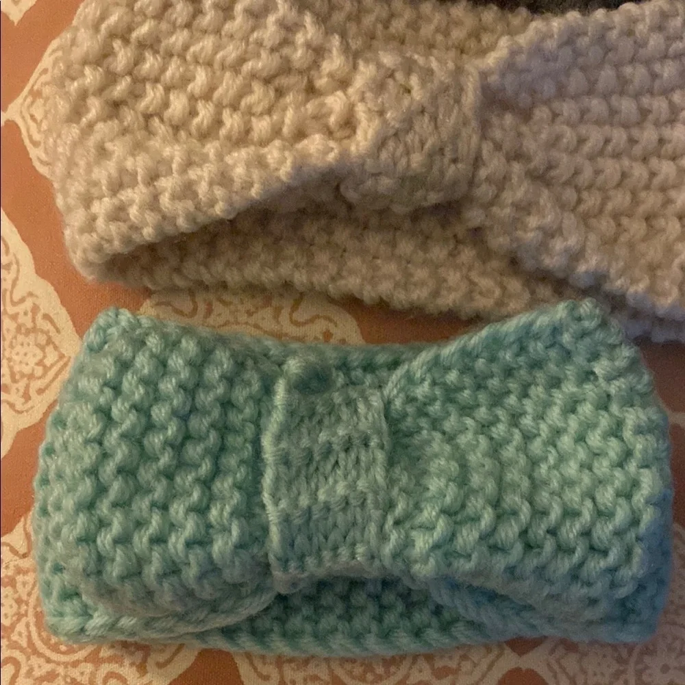 Handknit Blue,cream,pink,purple  Accessories Bow Headbands 3-12 months